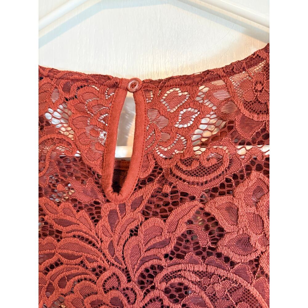 Whowhatwear Brown Lace Sleeveless Top Ruffle Sheer Large Romantic Coquette - Picture 5 of 7